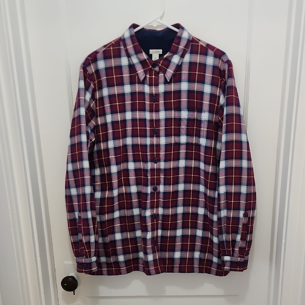 L.L. Bean Women’s Button Front Fleece Lined Flannel Shirt Shacket Size Large